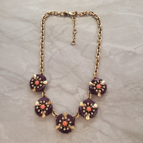💜 J.Crew Retro Purple Rhinestone Crystal Cluster Burst Statement Necklace 💜 - Picture 1 of 13
